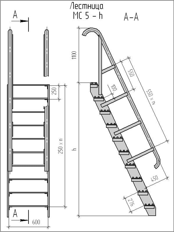 Стальная лестница чертеж