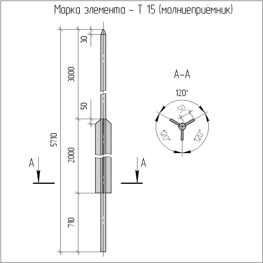 Стержневой молниеотвод чертеж