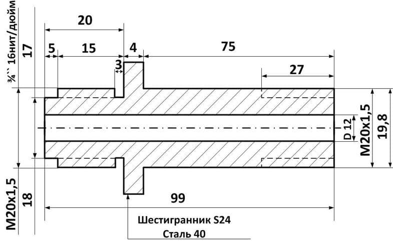 Чертеж переходника масляного фильтра